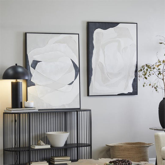 Hues of White Textured Abstract Wall Art with Black Accents Set