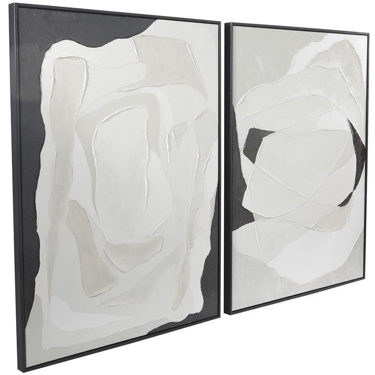 Hues of White Textured Abstract Wall Art with Black Accents Set