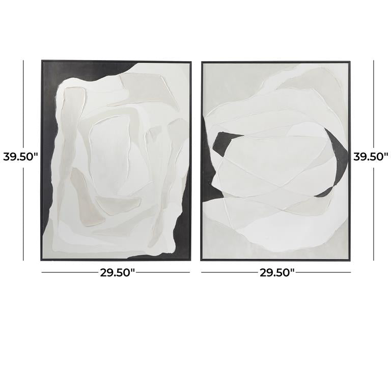 Hues of White Textured Abstract Wall Art with Black Accents Set