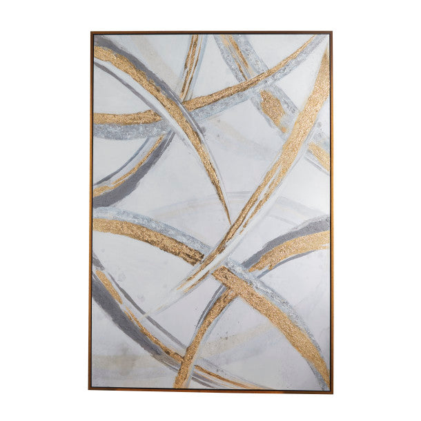 Golden Strokes XL Abstract Wall Art with Gold Frame