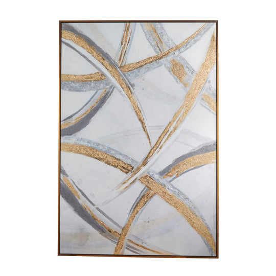 Golden Strokes XL Abstract Wall Art with Gold Frame