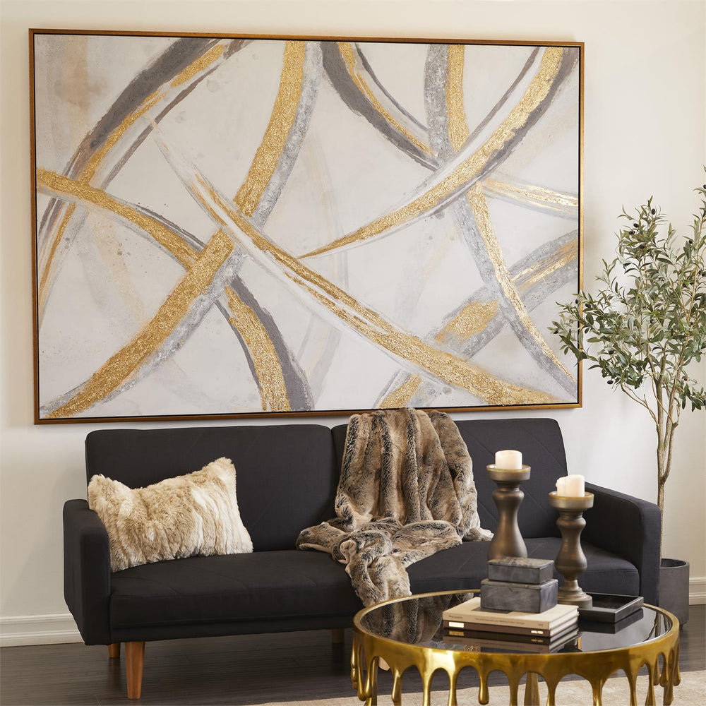 Golden Strokes XL Abstract Wall Art with Gold Frame