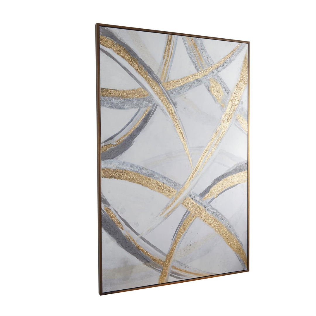 Golden Strokes XL Abstract Wall Art with Gold Frame