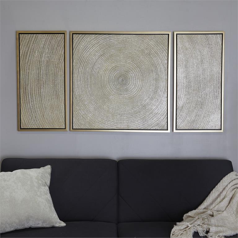 XL Ripple Textured Wall Art with Gold Frame Set