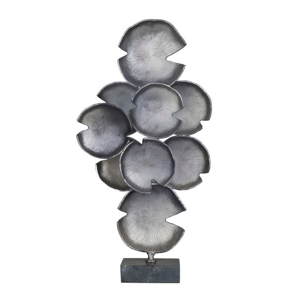 Vertical Layered Metal Lily Pads Sculpture with Black Base