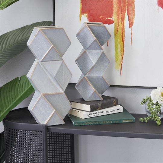 Hexagonal Faceted Vase Set