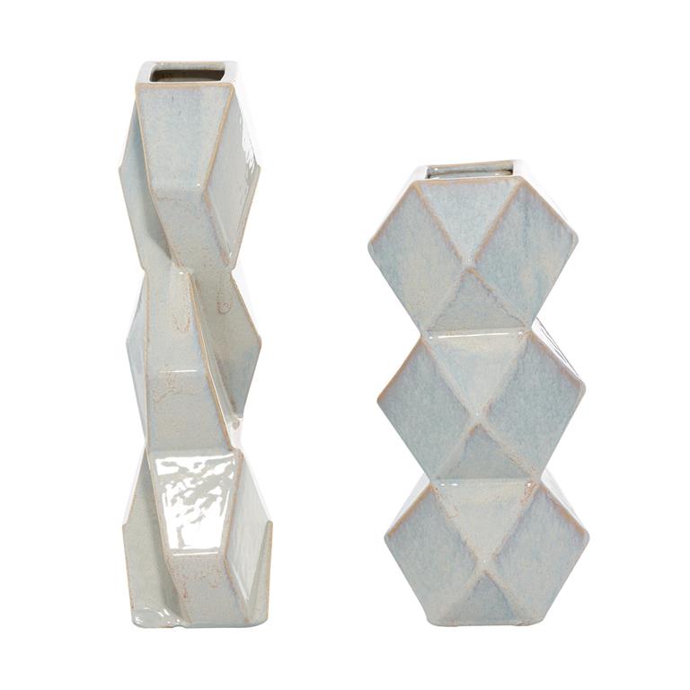 Hexagonal Faceted Vase Set