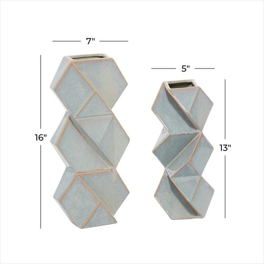 Hexagonal Faceted Vase Set