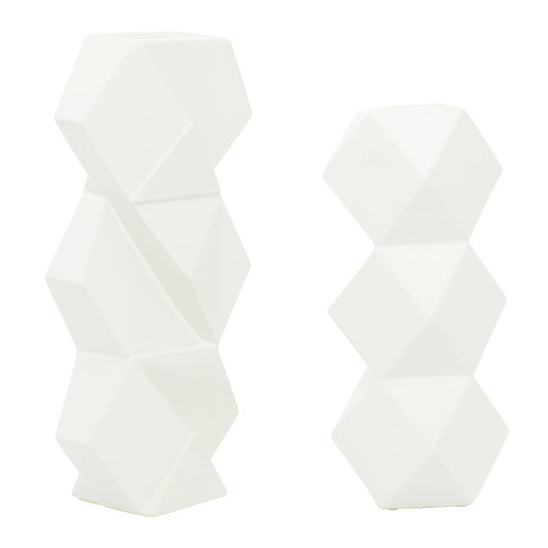 Hexagonal Faceted Vase Set