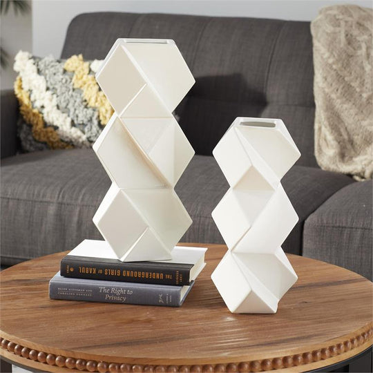 Hexagonal Faceted Vase Set