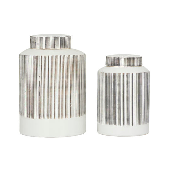 B&W Striped Ceramic Decorative Jar Set