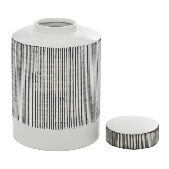 B&W Striped Ceramic Decorative Jar Set