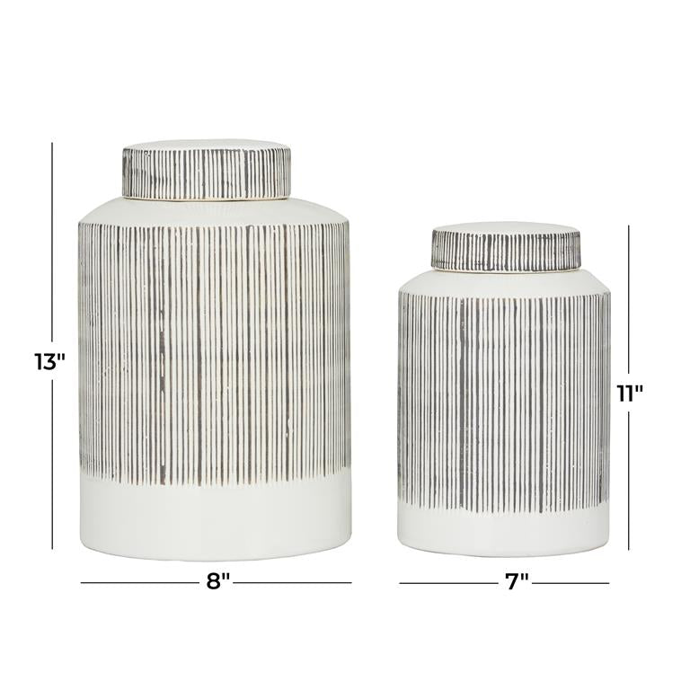 B&W Striped Ceramic Decorative Jar Set