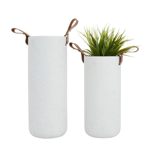 Cylindrical Vase Set with Leather Handles