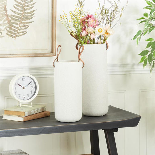 Cylindrical Vase Set with Leather Handles