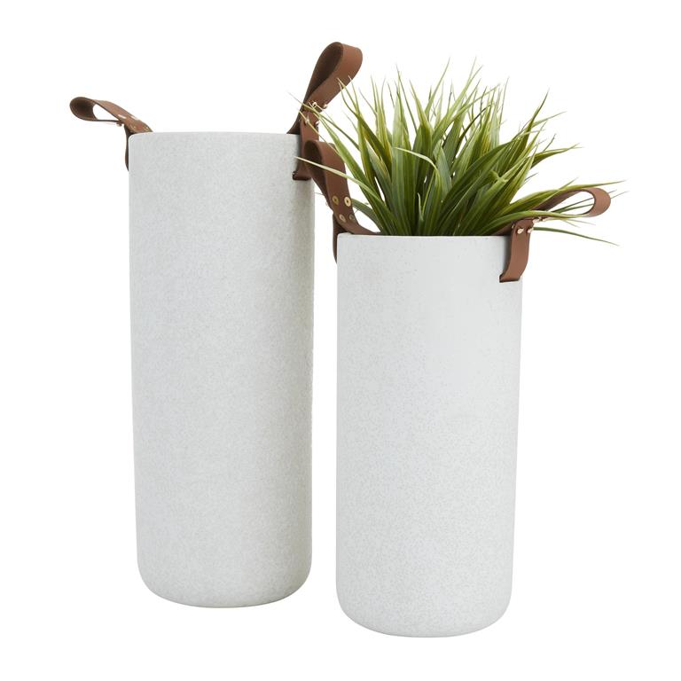 Cylindrical Vase Set with Leather Handles