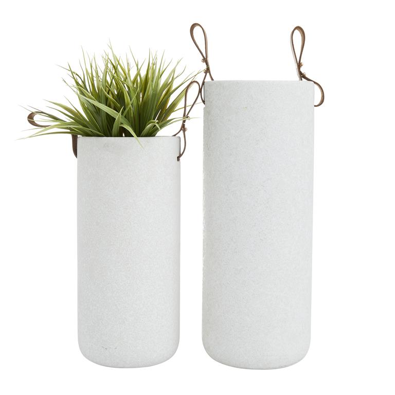 Cylindrical Vase Set with Leather Handles