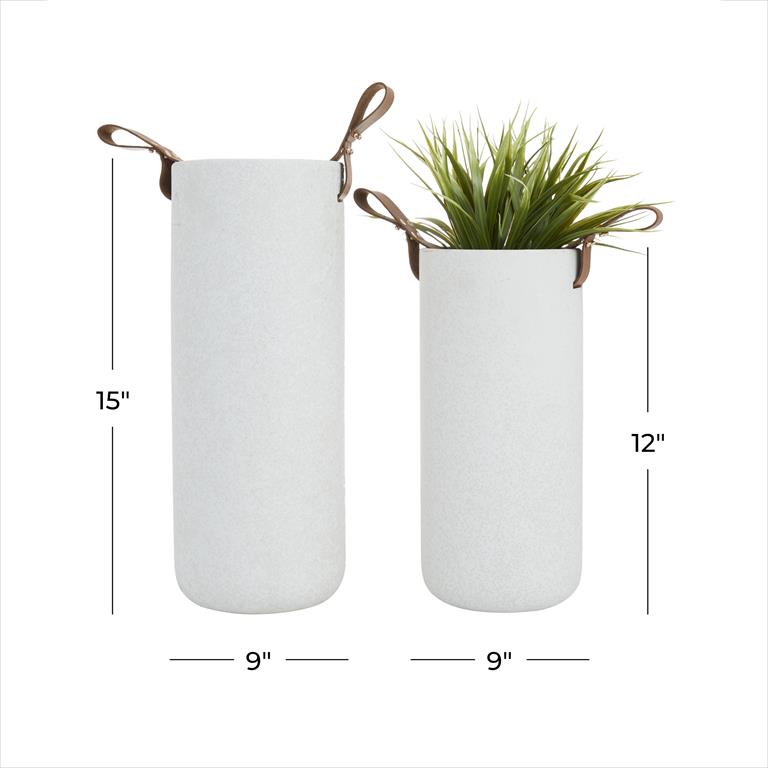 Cylindrical Vase Set with Leather Handles