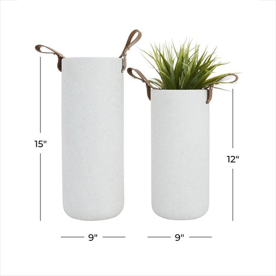 Cylindrical Vase Set with Leather Handles