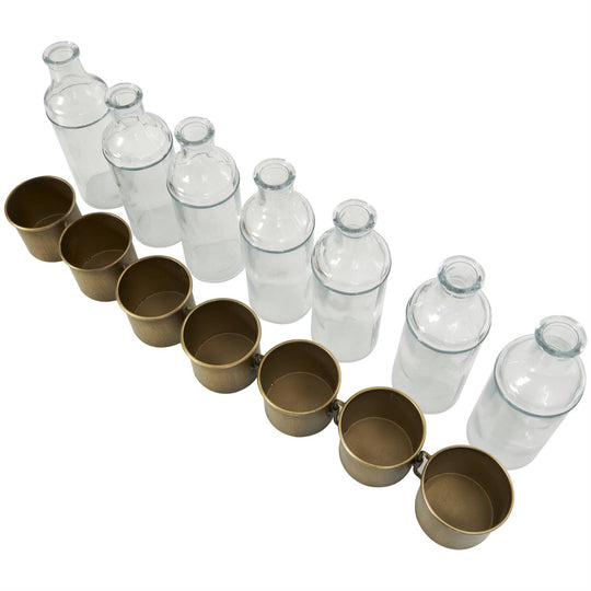 Linked Linear Metal Vase Set with Removable Glass Bottles