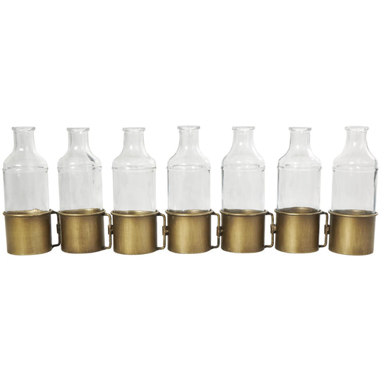 Linked Linear Metal Vase Set with Removable Glass Bottles