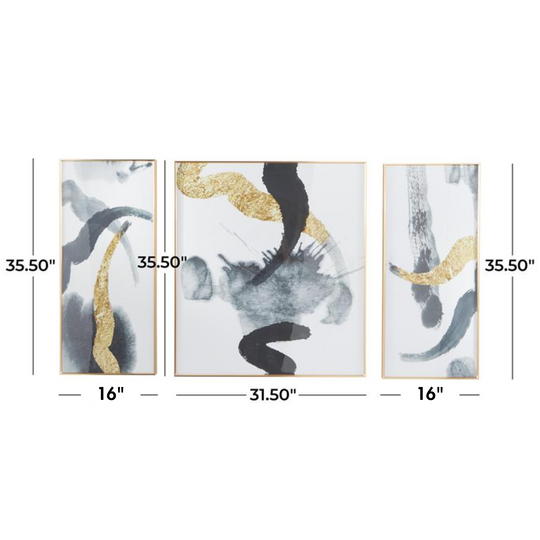 XL Splash Abstract Porcelain Wall Art with Gold Accents Set