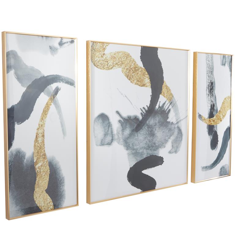XL Splash Abstract Porcelain Wall Art with Gold Accents Set
