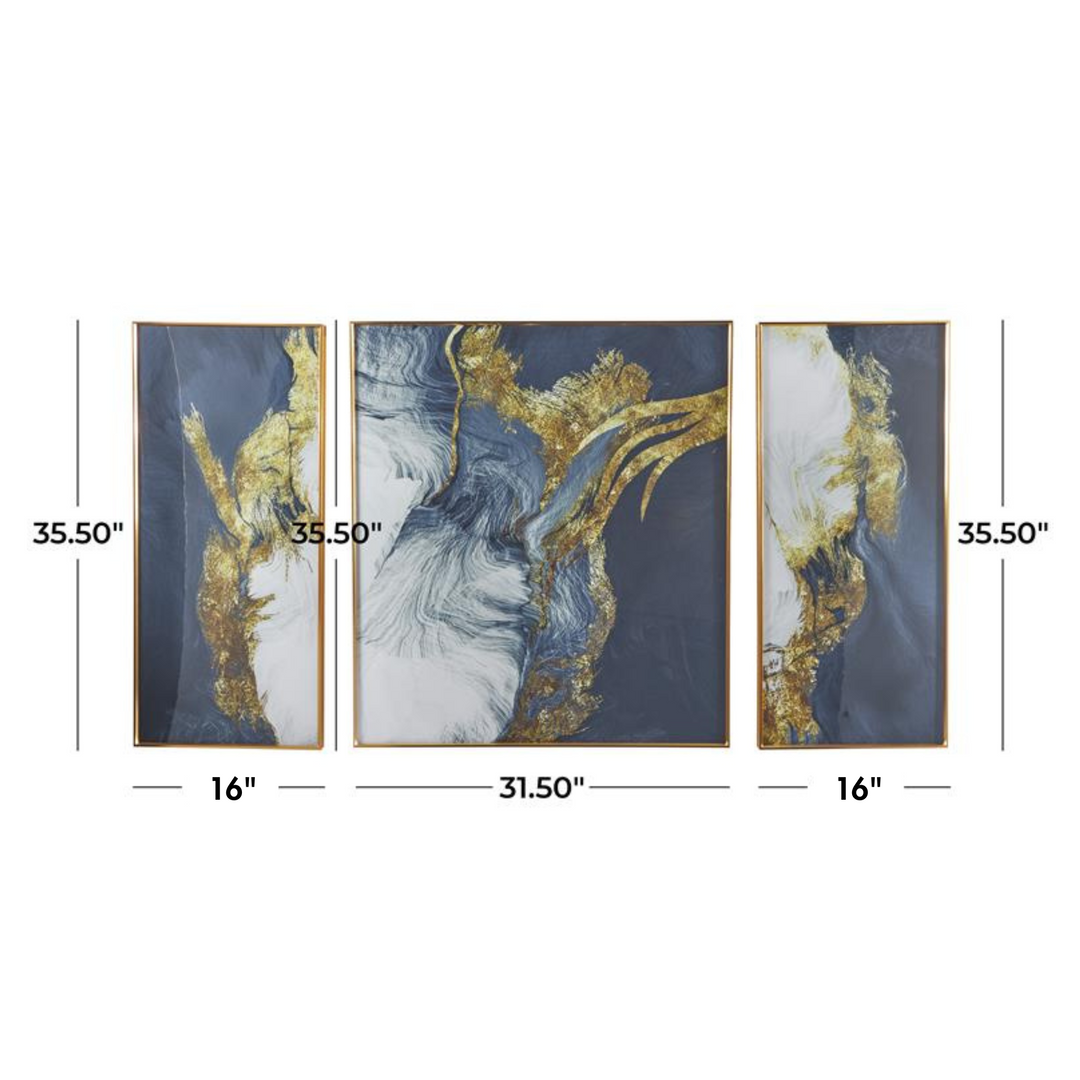 Geode Abstract Porcelain XL Wall Art with Gold Accents Set