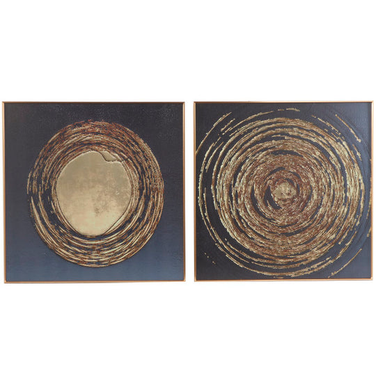 Celestial Swirl Porcelain Square Wall Art with Gold Frame Set