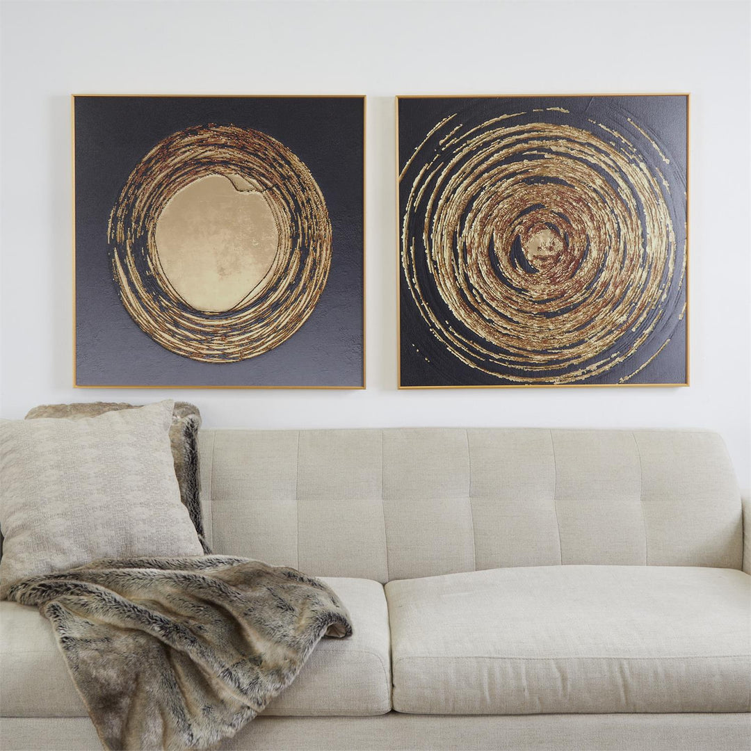 Celestial Swirl Porcelain Square Wall Art with Gold Frame Set