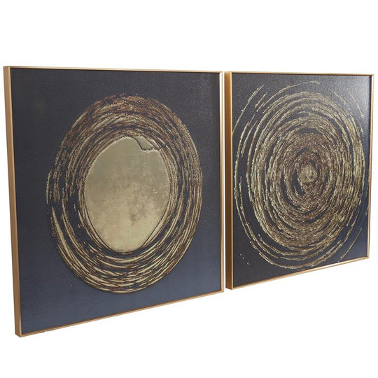 Celestial Swirl Porcelain Square Wall Art with Gold Frame Set