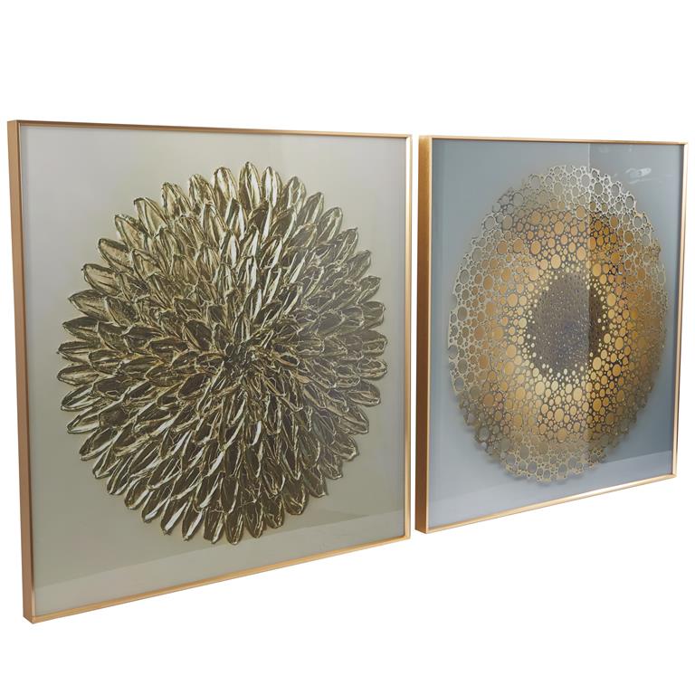 Starburst Porcelain Square Wall Art with Gold Accents Set
