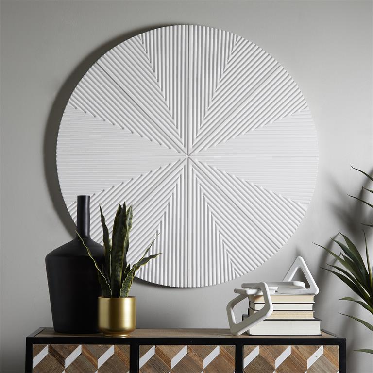 Round Geometric Carved Wooden Wall Decor, 48"
