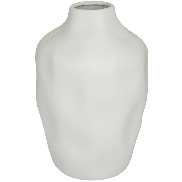 Molded Wide Faceted Ceramic Vase, 14"