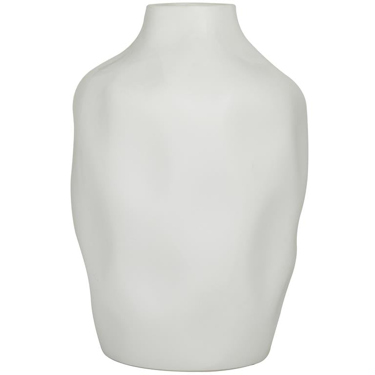 Molded Wide Faceted Ceramic Vase, 14"