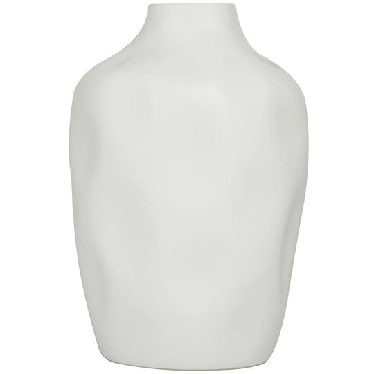 Molded Wide Faceted Ceramic Vase, 14"