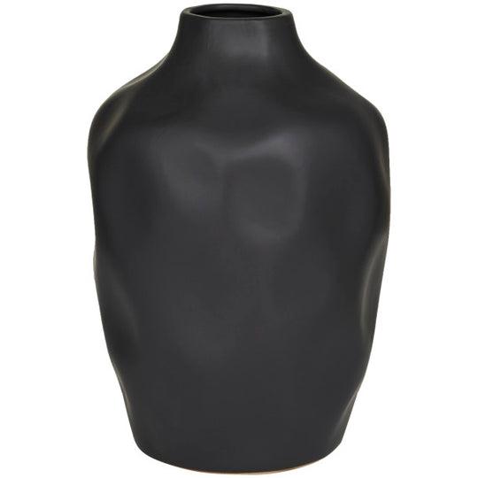 Molded Wide Faceted Ceramic Vase, 14"