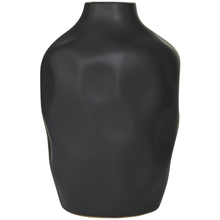 Molded Wide Faceted Ceramic Vase, 14"