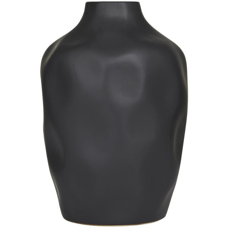 Molded Wide Faceted Ceramic Vase, 14"