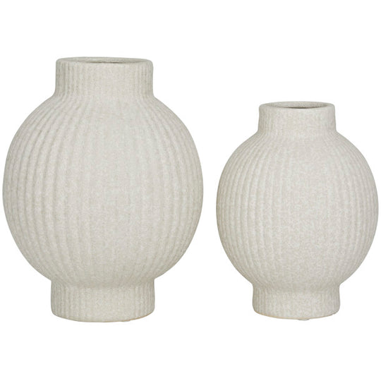 Spherical Ribbed Ceramic Vase Set