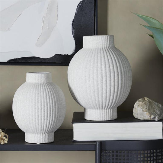 Spherical Ribbed Ceramic Vase Set