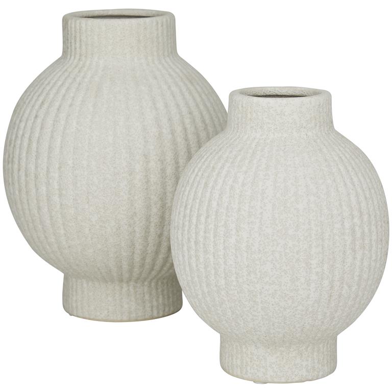 Spherical Ribbed Ceramic Vase Set