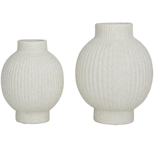 Spherical Ribbed Ceramic Vase Set