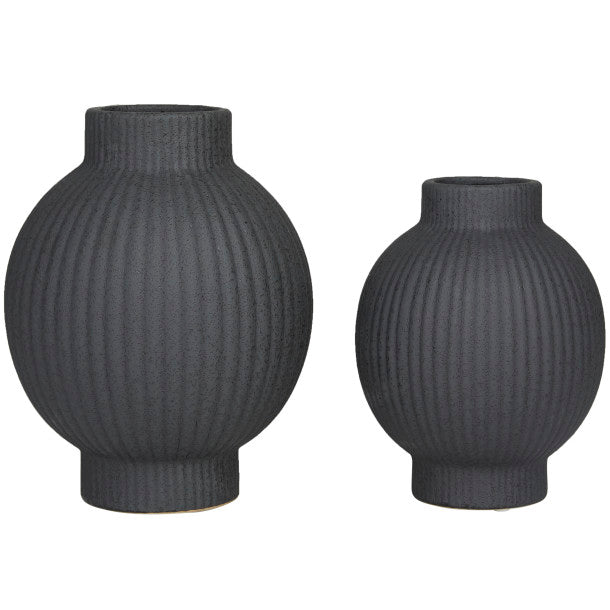 Spherical Ribbed Ceramic Vase Set