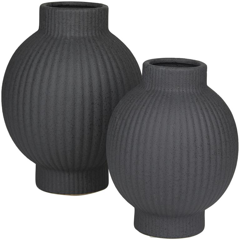 Spherical Ribbed Ceramic Vase Set