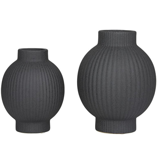 Spherical Ribbed Ceramic Vase Set