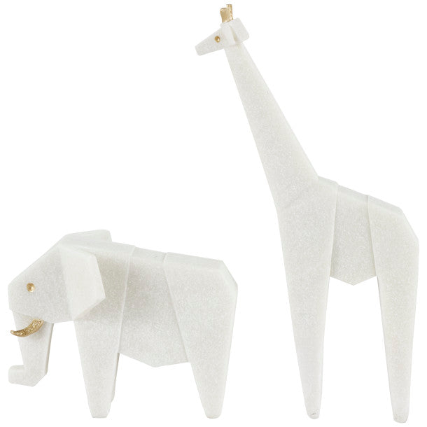 Elephant & Giraffe Origami Inspired Sculpture Set with Gold Accents