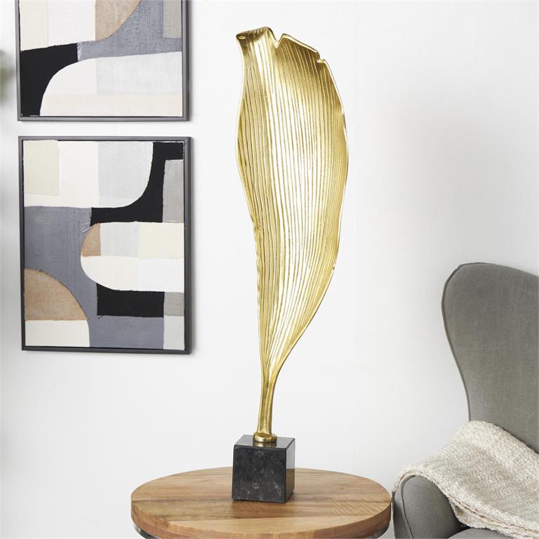Tall Metal Leaf Sculpture with Marble Base