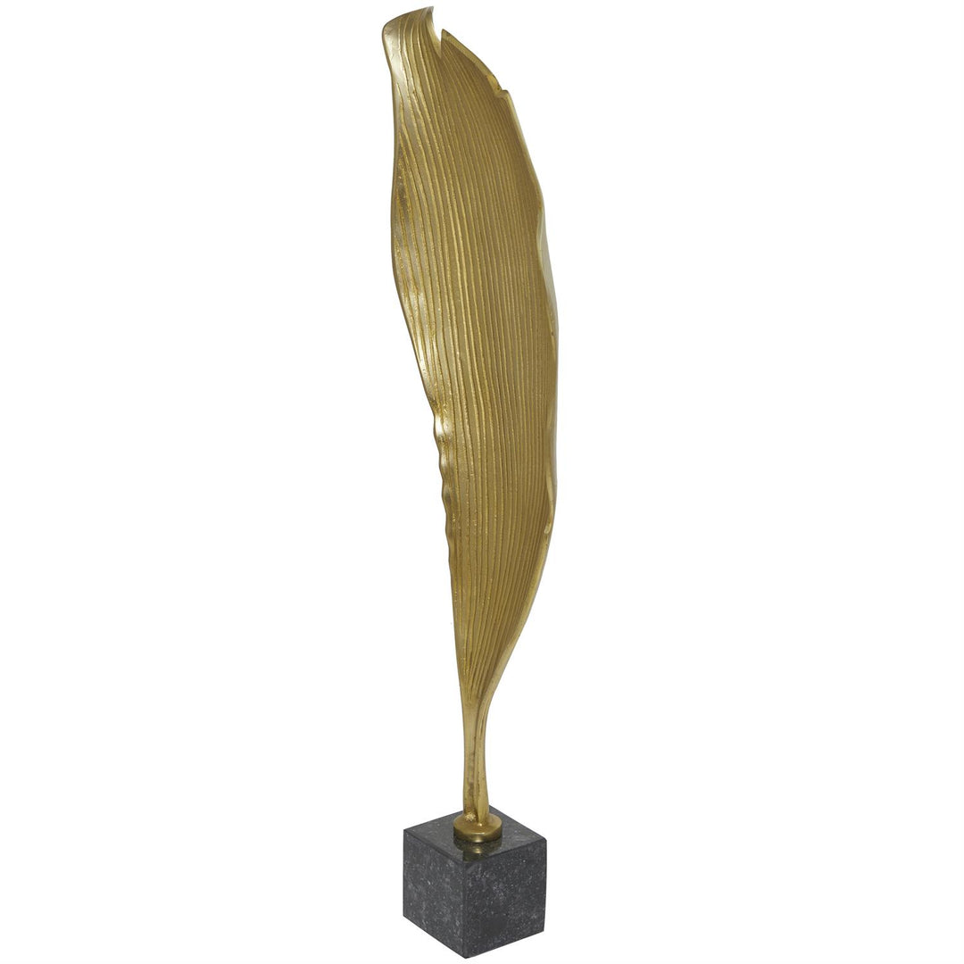Tall Metal Leaf Sculpture with Marble Base