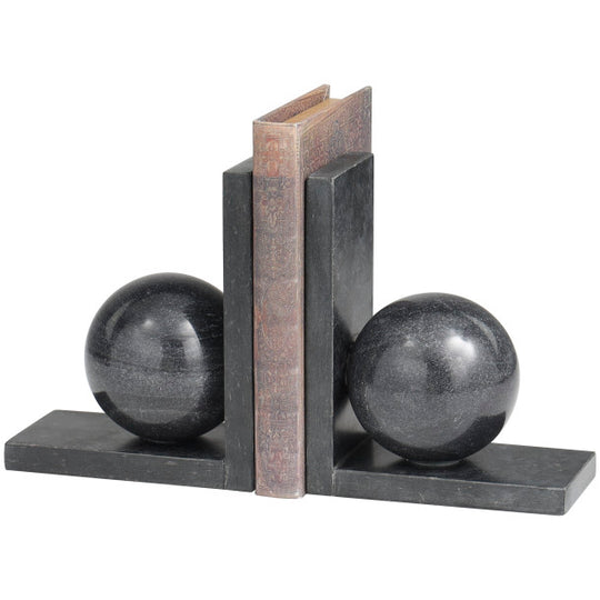 Marble Orb Bookends Set with L- Shaped Base